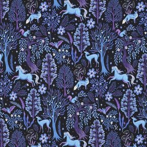 French Terry sommersweat Sprookjesbos Digitaal printen | Poppy Fabrics – zwart blauw/roodlila, 