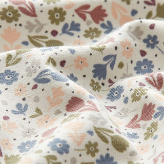 Katoenjersey schattige bloemen  – ecru, 