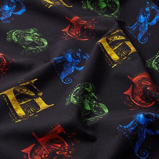 Katoenjersey Licentiestof Harry Potter, initialen en heraldische dieren | Warner Bros. – zwart, 