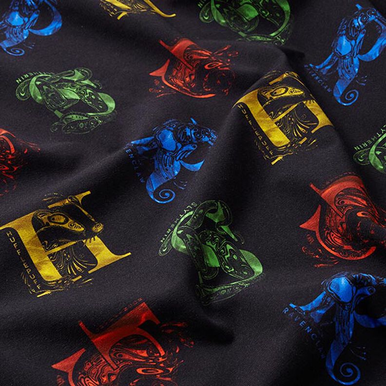 Katoenjersey Licentiestof Harry Potter, initialen en heraldische dieren | Warner Bros. – zwart,  image number 2