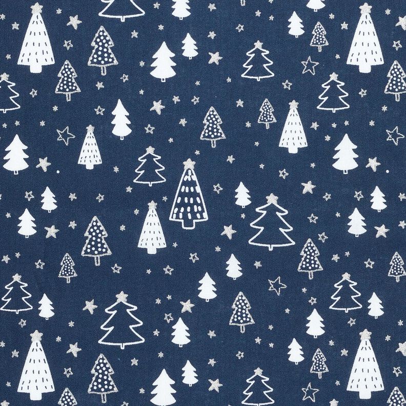 Katoenen stof Popeline kleine kerstbomen – marineblauw/wit,  image number 1