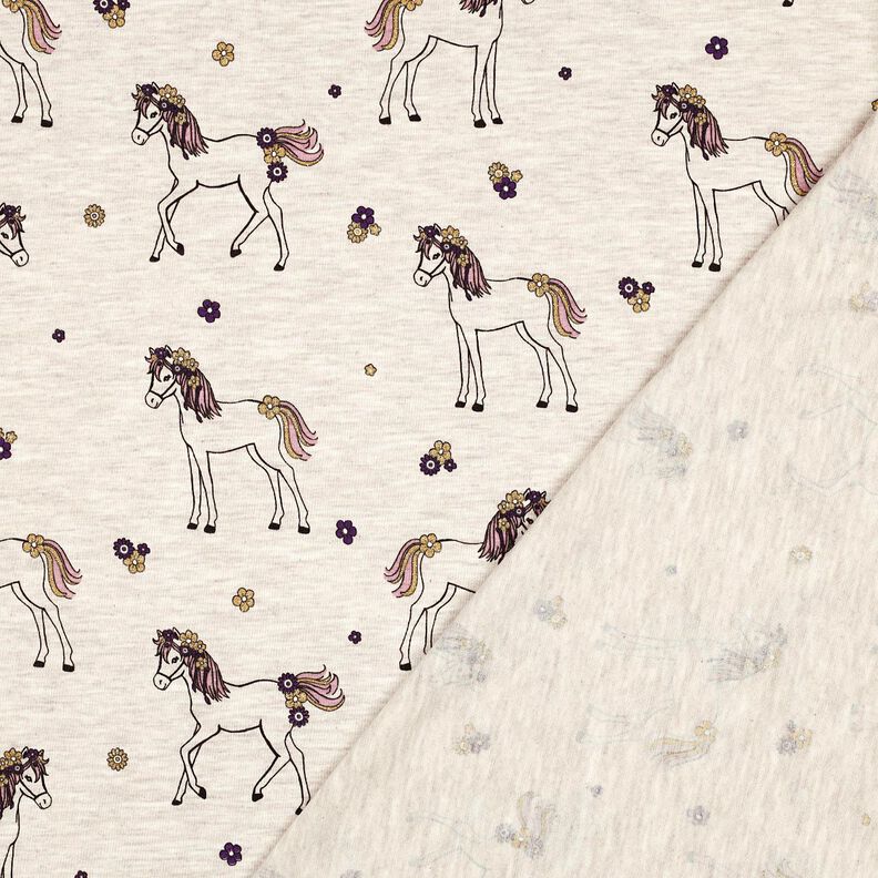 Katoenjersey Glitter bloemenpaard | Poppy Fabrics – natuur/goud,  image number 4