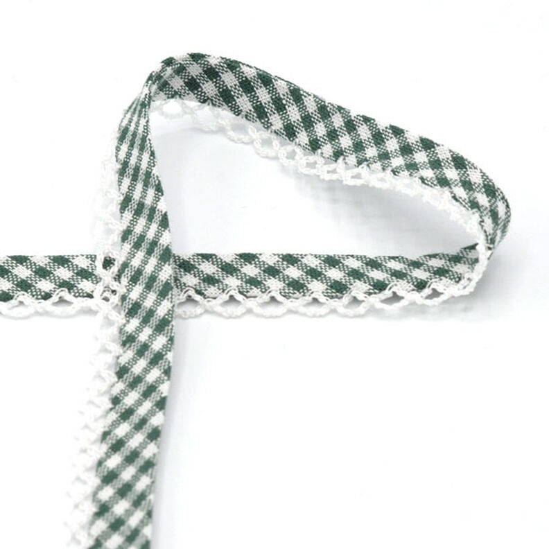 Biasband Vichy ruit met gehaakte rand [20 mm] – donkergroen,  image number 1