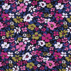 French Terry sommersweat Bloemen – zwart/indigo,  French Terry sommersweat Bloemen – zwart/indigo,