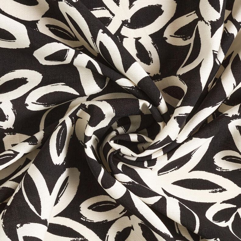 Viscose crêpe geschilderde Hawaiiaanse bloemen – zwart/ivoor,  image number 3