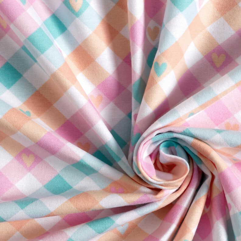 Katoenflanel diagonale ruiten met harten | by Poppy – wit/zalm,  image number 3