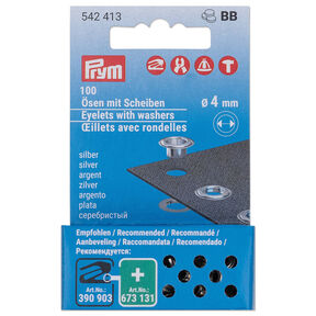 Oogjes met sluitringen navulset [100 stuks | Ø 4 mm] | Prym – zilver metallic, 