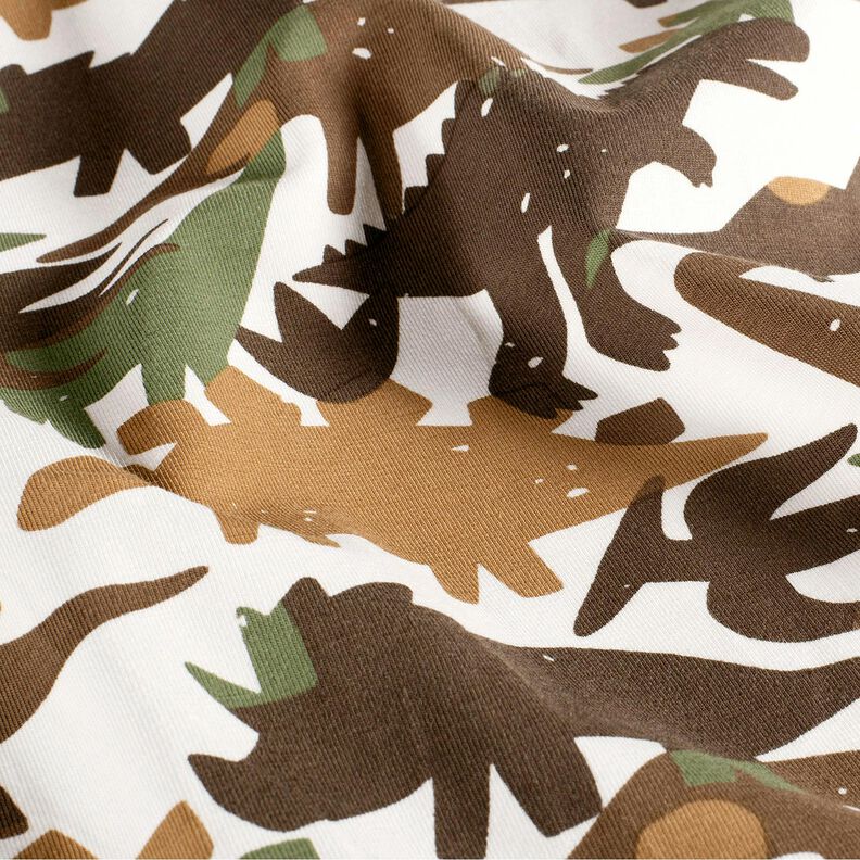 Katoenjersey Camouflage Dinosaur – ivoor/kastanjebruin, image number 2