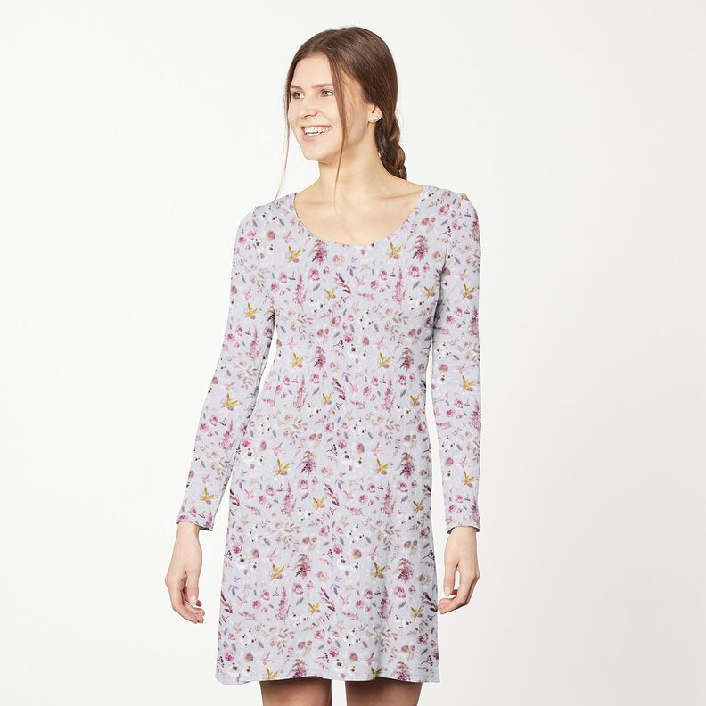 Ribjersey delicate wilde bloemen digitale print – pastellila/roodlila, image number 5