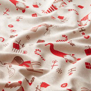 Decostof Half panama kabouters en rendieren – beige/rood, 