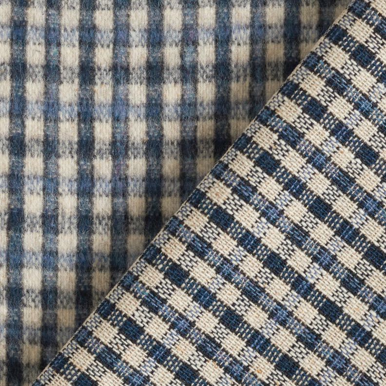 Mantelstof wolmix kleine ruit – beige/blauw, image number 5