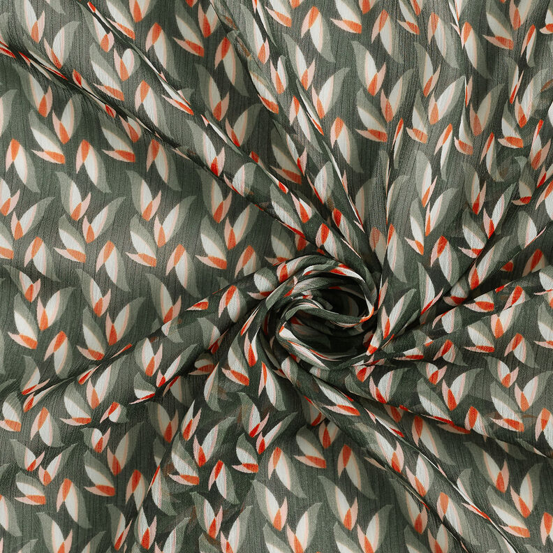 Crêpe chiffon bladpatroon – zwart/riet,  image number 3