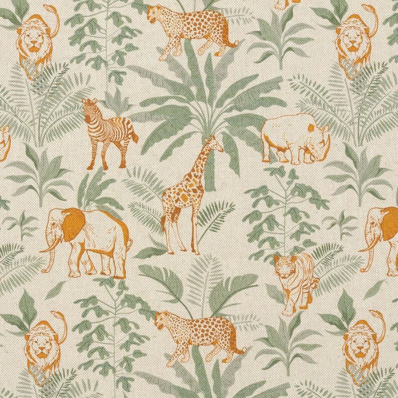 Decostof Half panama Jungledieren – natuur/karamel, image number 1