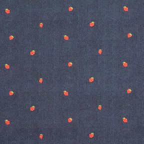 Katoenjersey Jeanslook aardbeien Digitaal printen – blauwgrijs/vuurrood, 