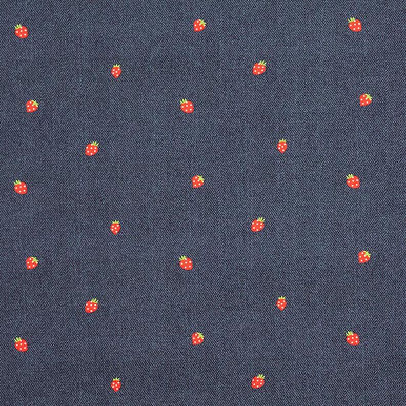 Katoenjersey Jeanslook aardbeien Digitaal printen – blauwgrijs/vuurrood, image number 1