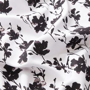 Viscosestof abstracte bloemenprint – wit/zwart, 