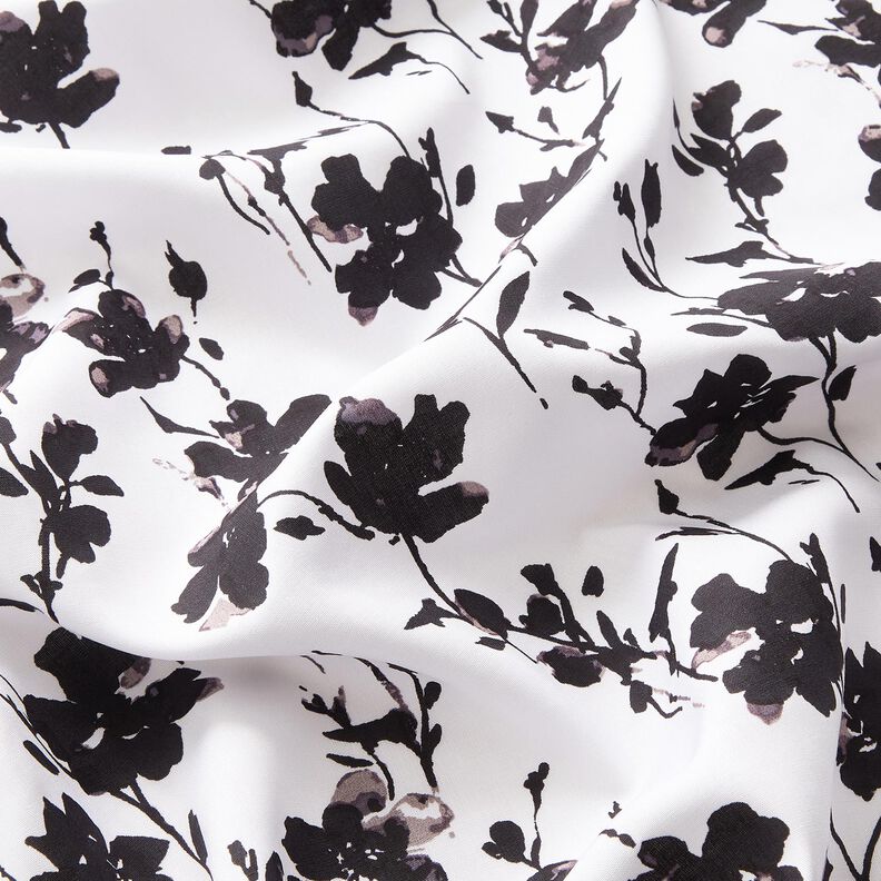 Viscosestof abstracte bloemenprint – wit/zwart, image number 2