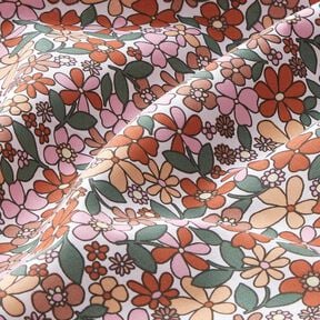 Katoenen stof Cretonne kleine retrobloemen – wit/roze, 