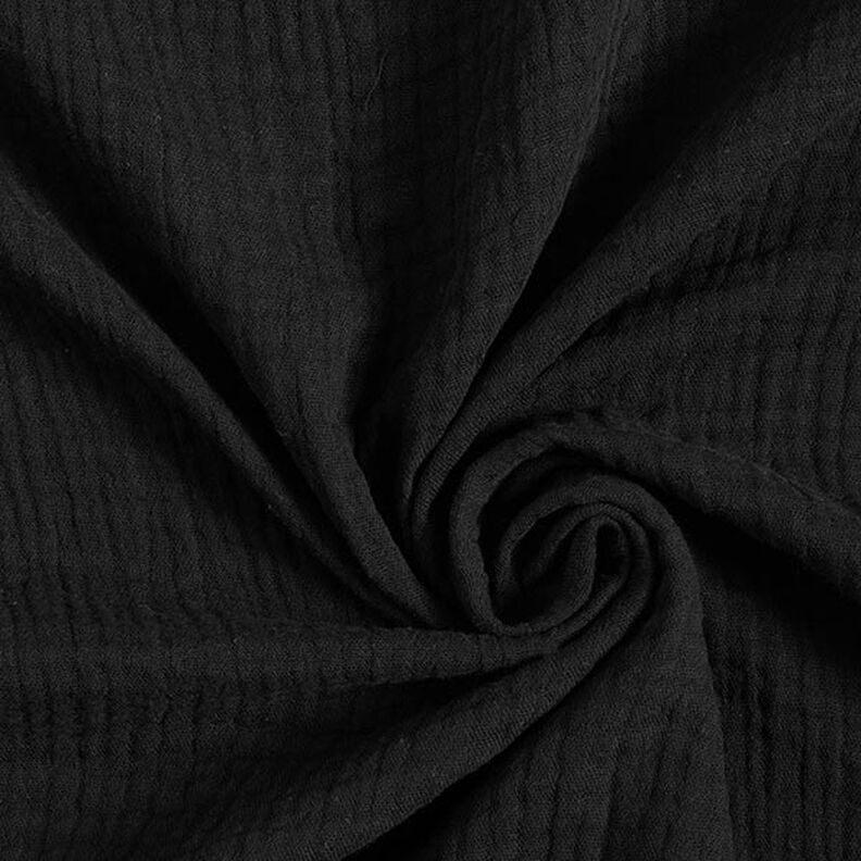 GOTS Drielaagse katoenen mousseline – zwart,  image number 1