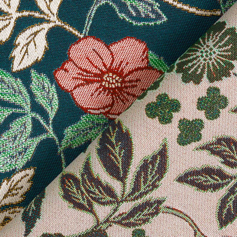Decostof Jacquard Vintage bloemen – petroleum/donkerrood,  image number 4