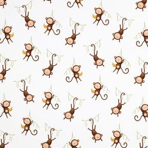 GOTS Katoenjersey Apen in de jungle Digitaal printen | Poppy Fabrics – wit/donkerbruin, 