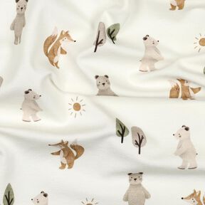 Katoenjersey Dieren in het bos Digitaal printen | Poppy Fabrics – ivoor/anemoon, 