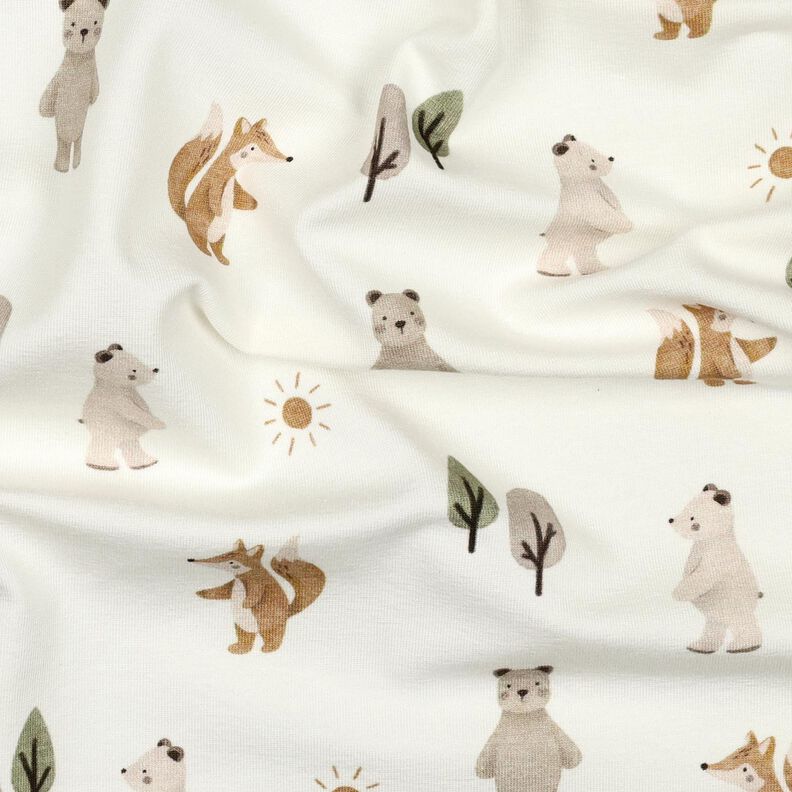 Katoenjersey Dieren in het bos Digitaal printen | Poppy Fabrics – ivoor/anemoon,  image number 2