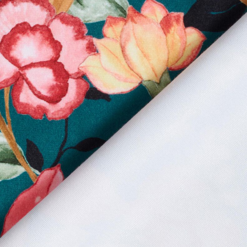 Decoratiefluweel elegante bloemen &ndash; petroleum/pink,  image number 4