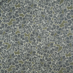 Crêpe chiffon grote bloemen – marineblauw/kaki, 