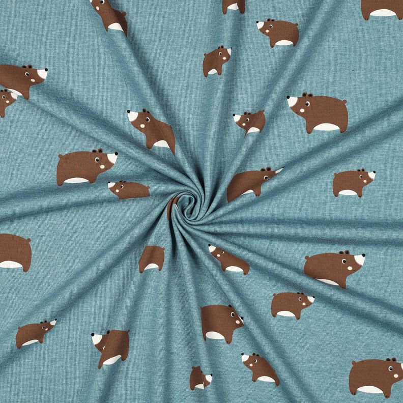 Katoenjersey Beren | Poppy Fabrics – blauwgrijs/kastanjebruin, image number 3