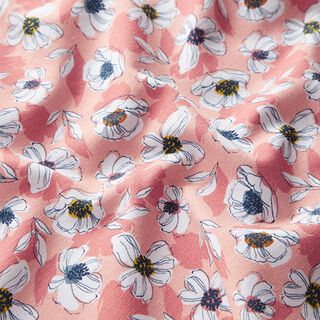 Katoenjersey getekende bloemen – oudroze, 