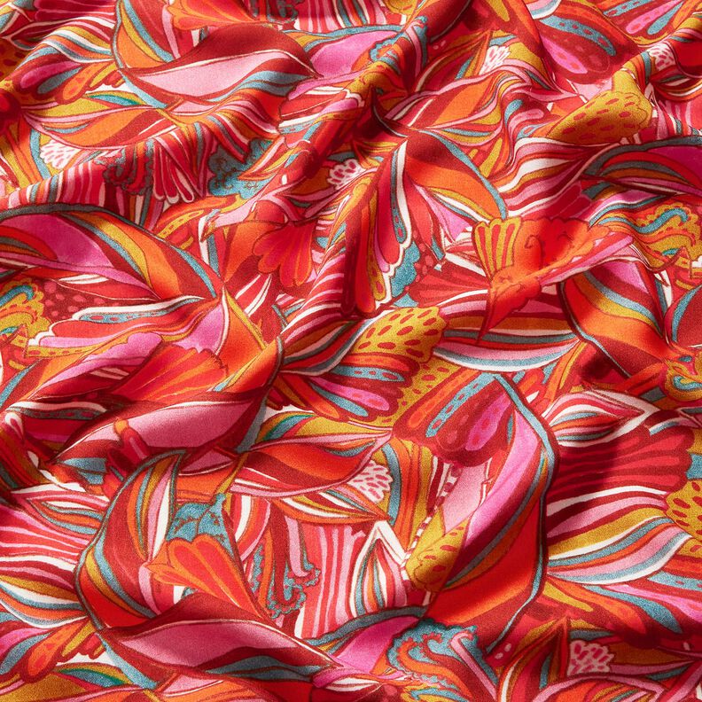 Strandkleding viscosestof pauwen en bloemen – oranje/roodbruin,  image number 2