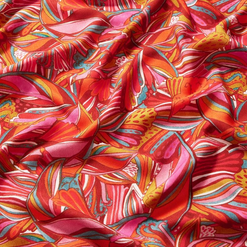 Strandkleding viscosestof pauwen en bloemen – oranje/roodbruin, image number 2