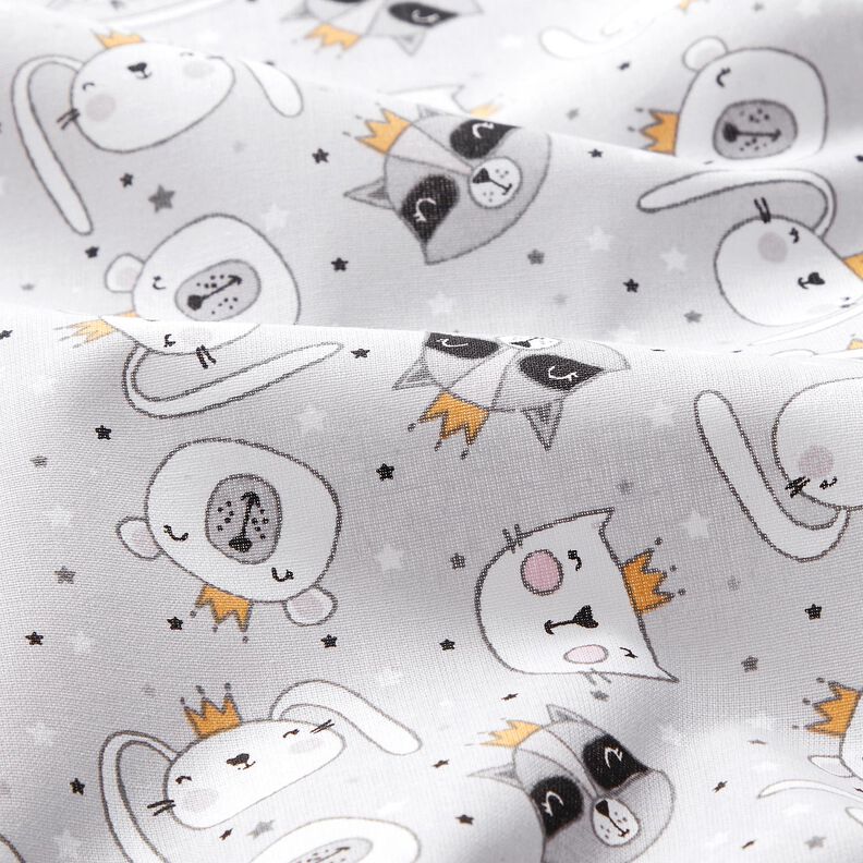 Katoenpopeline Dieren met kronen – lichtgrijs,  image number 2