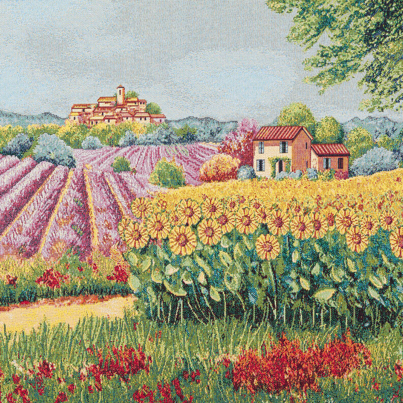 Decopaneel Gobelin bloeiend landschap – karmijnrood/lichtbeige,  image number 1