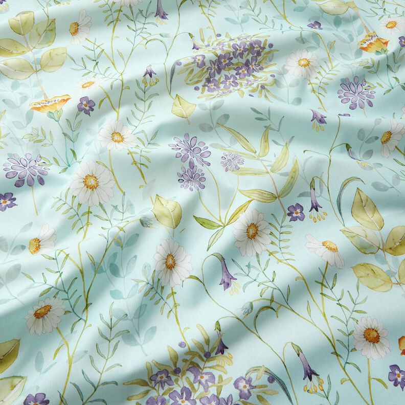 Katoenen stof Popeline Wilde bloemen – licht mint/lavendel,  image number 2