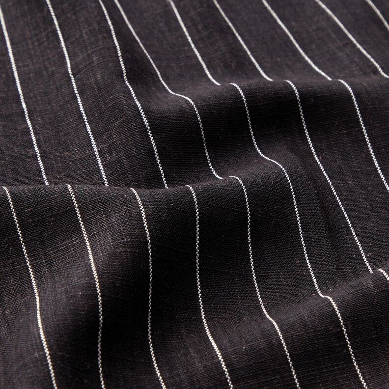 Viscose-linnen-mix brede krijtstrepen – zwart,  image number 2
