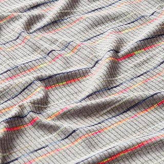 Fijne gebreide tricot neon-strepen – lichtgrijs, 