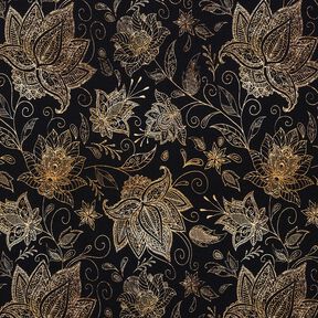 Katoenjersey gouden mandala bloemen | Glitzerpüppi – zwart/goud, 