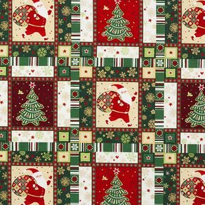 Katoenen stof popeline kleurrijke kerst – groen, 