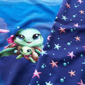 Katoenjersey lieve schildpad Panel | Glitzerpüppi – koningsblauw, 