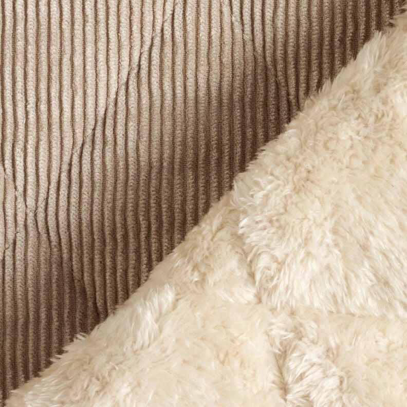 Doorgestikte stof Corduroy met bonten ruiten – taupe, image number 5