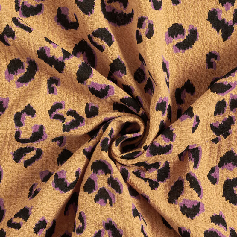 Mousseline/dubbel gehaakte stoffen Luipaard – oud goud/roodlila, image number 3