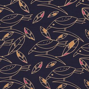 Viscosestof Art deco vogels – nachtblauw/zand, 