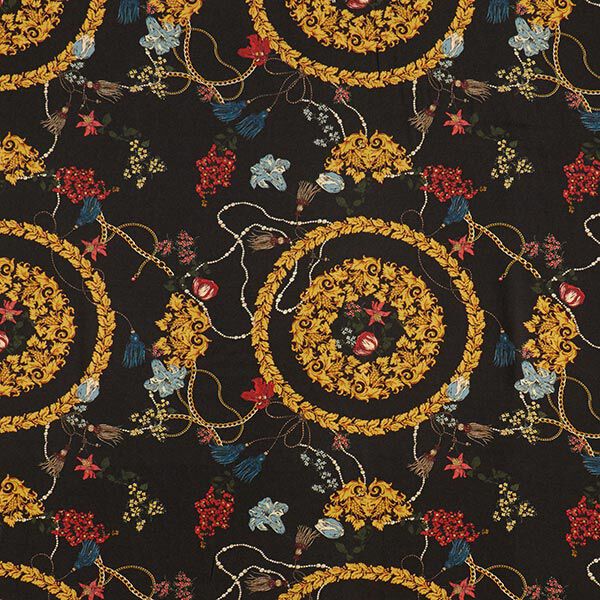 Viscosecrêpe bloemen & kettingen – zwart, image number 1