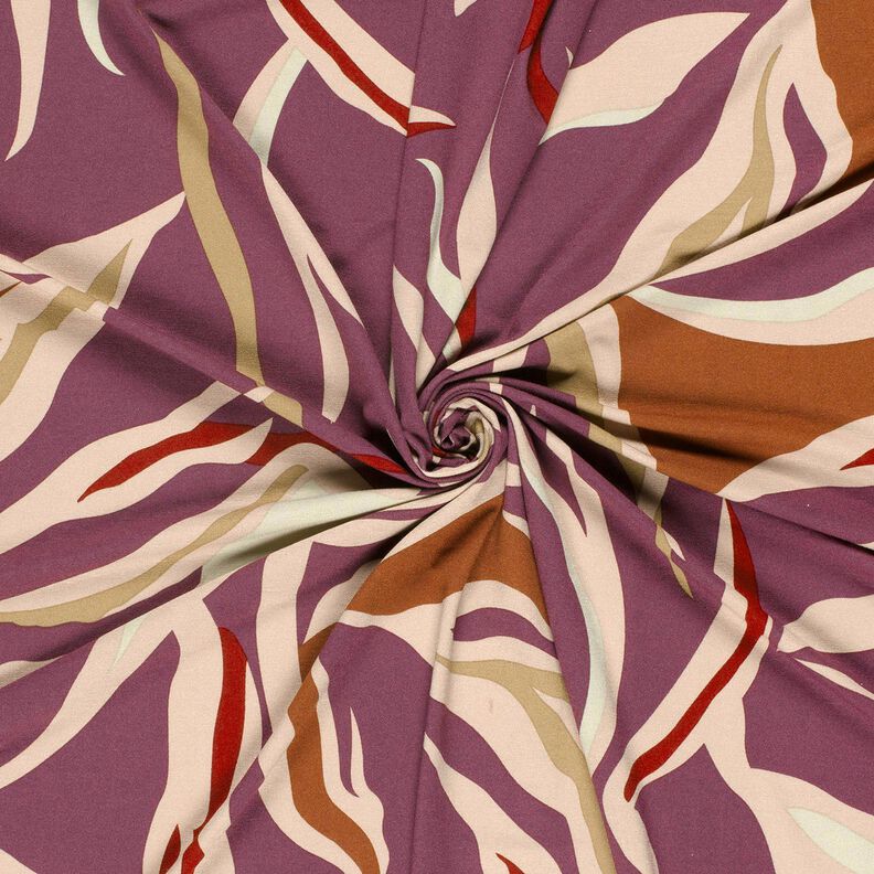Viscosejersey abstracte golven – aubergine/licht oudroze, image number 3