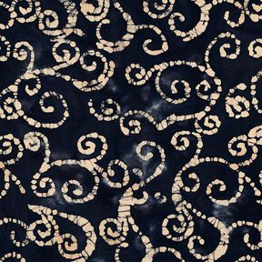 Katoenen stof Batik cirkels – zwart blauw/zand, 