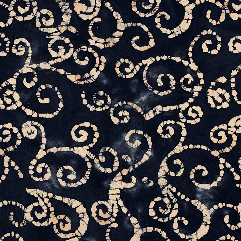 Katoenen stof Batik cirkels – zwart blauw/zand,  image number 1