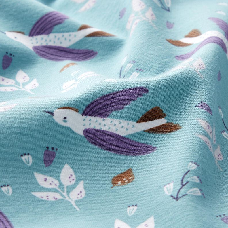 Katoenjersey Vogeltjes – duifblauw, image number 2