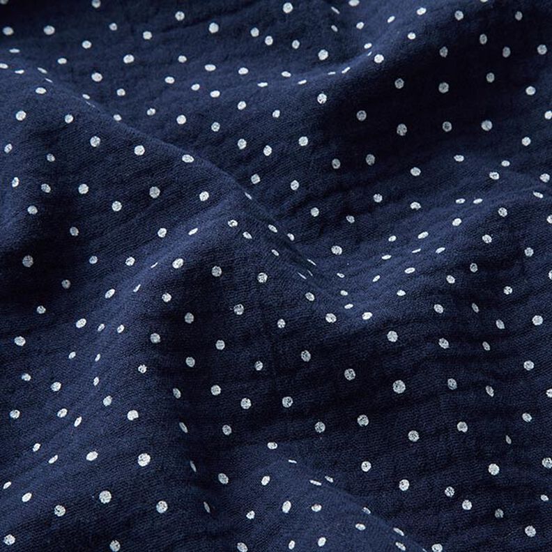 Mousseline/dubbel gehaakte stoffen Stippen – marineblauw/wit, image number 2